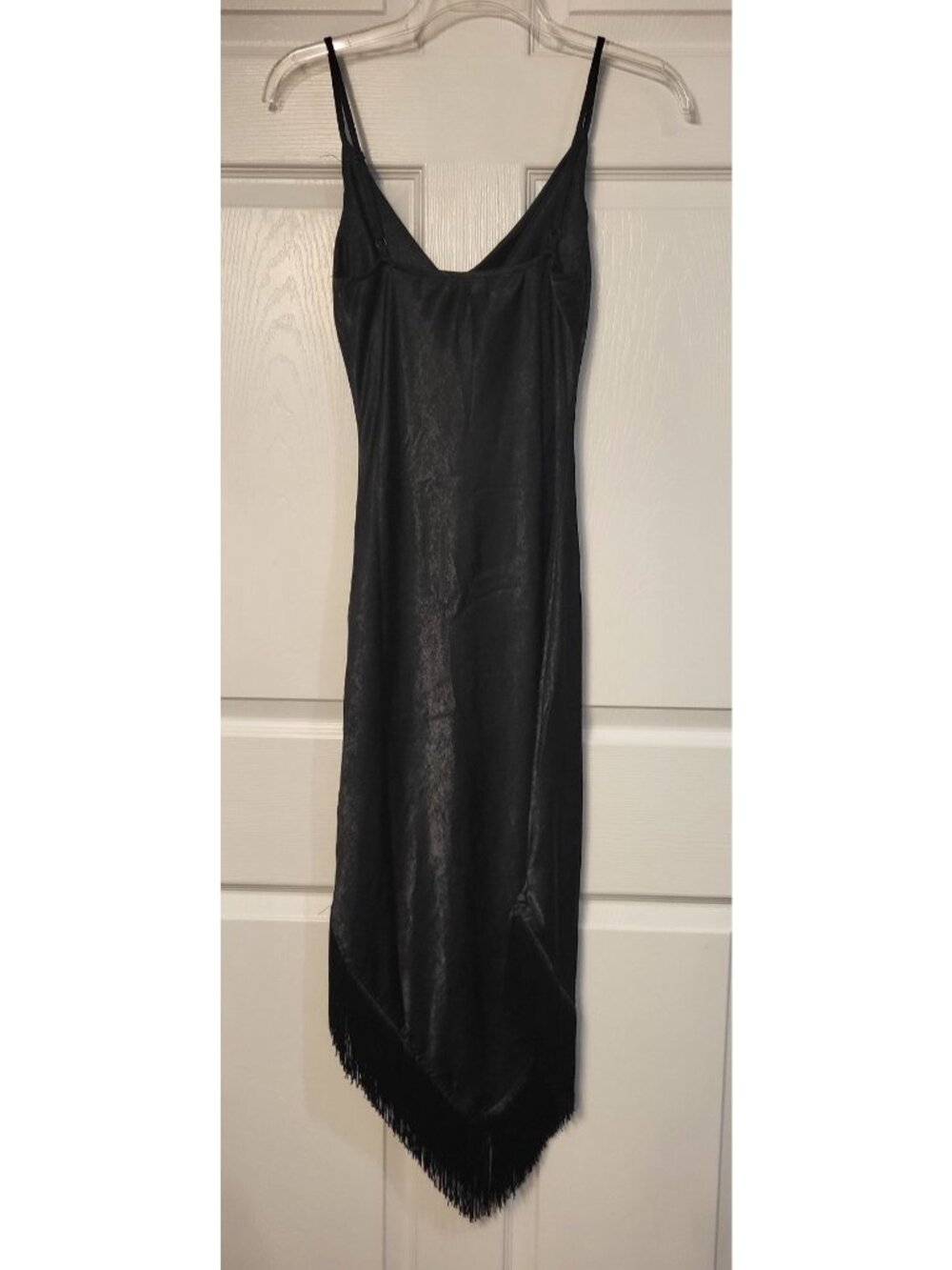 Thirty-Thirty Black Asymmetrical Fringe Midi Slip Dress Sz S Wedding Guest LBD